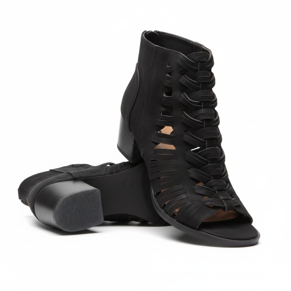 Charlotte Russe Black Lace-Up Cutout Peep-Toe Block Heel Ankle Boots